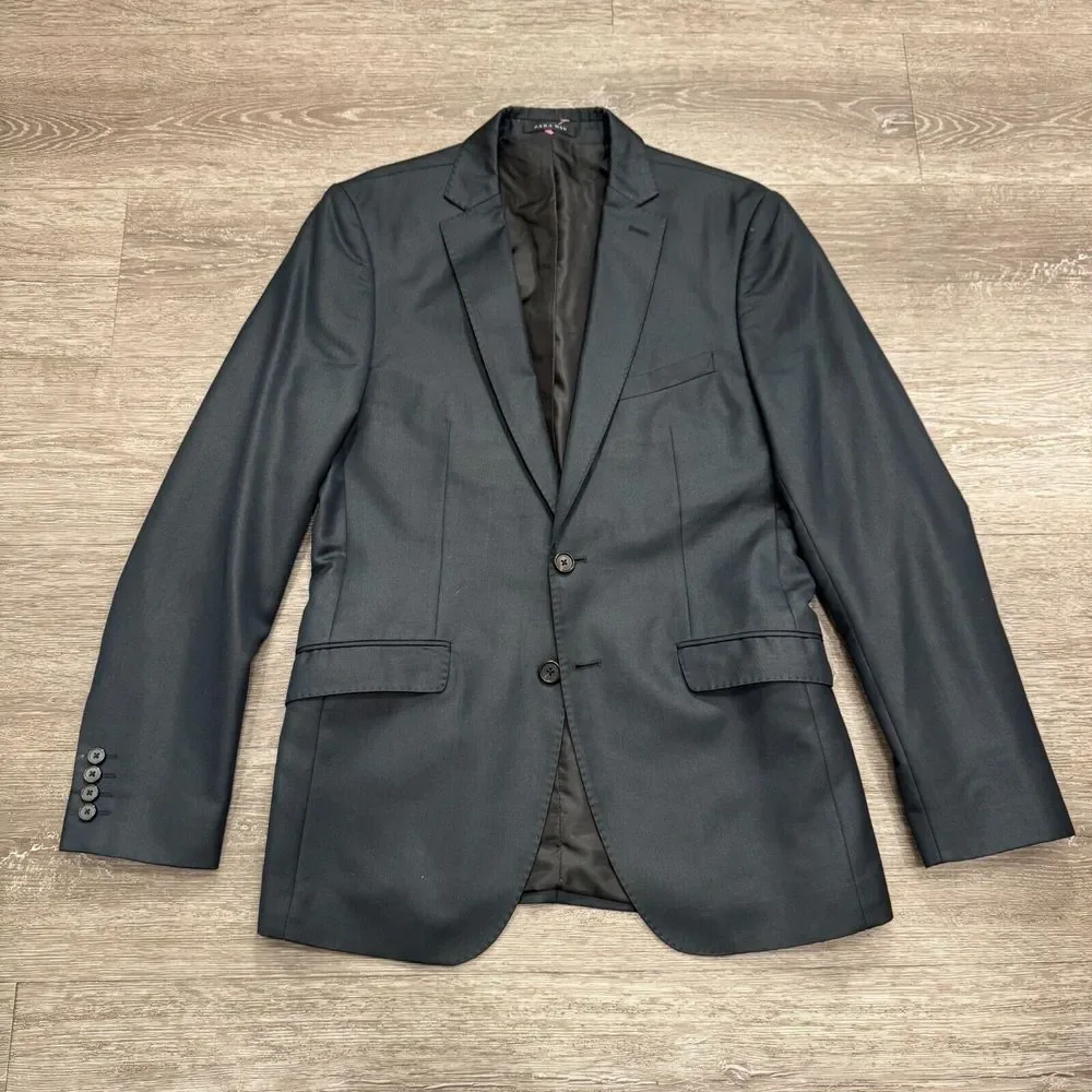 Zara Man Sport Coat Mens‎ 38 Blue Blazer 2 Button Casual Jacket Viscose Casual
